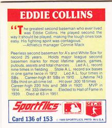 1989 Sportflics - The Unforgetables #136 Eddie Collins Back