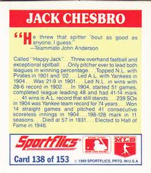 1989 Sportflics - The Unforgetables #138 Jack Chesbro Back