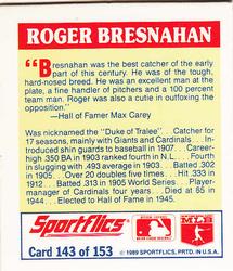1989 Sportflics - The Unforgetables #143 Roger Bresnahan Back