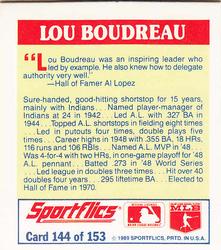 1989 Sportflics - The Unforgetables #144 Lou Boudreau Back