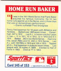 1989 Sportflics - The Unforgetables #145 Home Run Baker Back