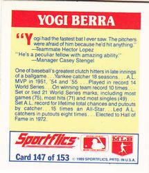 1989 Sportflics - The Unforgetables #147 Yogi Berra Back