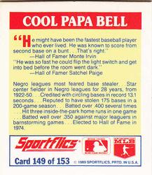 1989 Sportflics - The Unforgetables #149 Cool Papa Bell Back