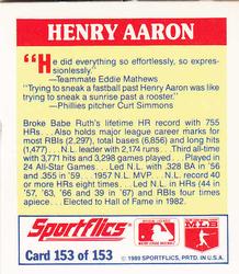 1989 Sportflics - The Unforgetables #153 Hank Aaron Back