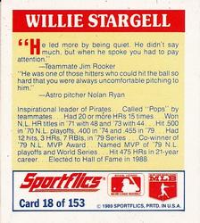 1989 Sportflics - The Unforgetables #18 Willie Stargell Back
