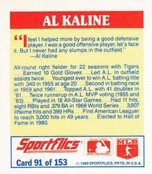 1989 Sportflics - The Unforgetables #91 Al Kaline Back