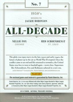 2014 Panini National Treasures - All Decade Triples #7 Jackie Robinson / Red Schoendienst / Nellie Fox Back