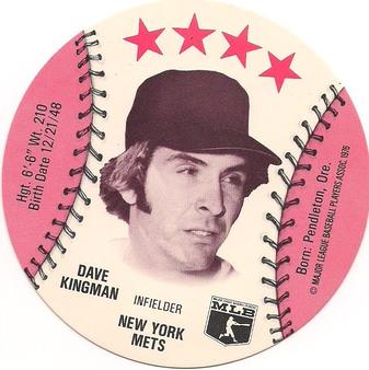 1976 Orbaker's Discs #NNO Dave Kingman Front