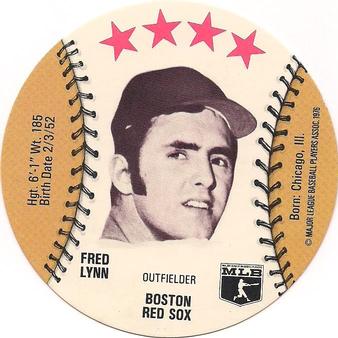 1976 Orbaker's Discs #NNO Fred Lynn Front