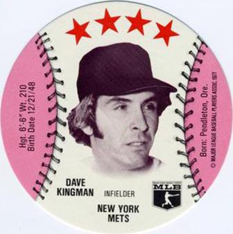 1977 MSA Blank Back Discs #NNO Dave Kingman Front