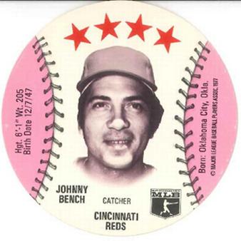 1977 Wendy's Discs #NNO Johnny Bench Front