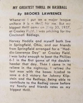 1958 Kahn's Wieners #NNO Brooks Lawrence Back