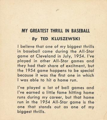 1958 Kahn's Wieners #NNO Ted Kluszewski Back