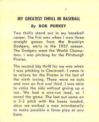 1958 Kahn's Wieners #NNO Bob Purkey Back