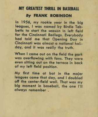 1958 Kahn's Wieners #NNO Frank Robinson Back
