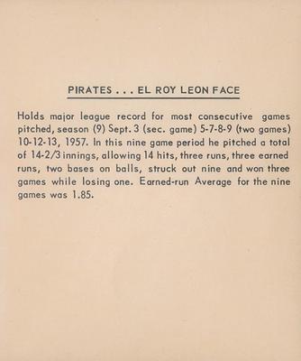 1960 Kahn's Wieners #NNO Elroy Leon Face Back