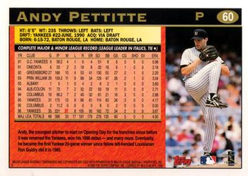 1997 Topps #60 Andy Pettitte Back