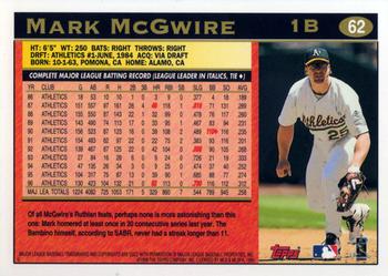 1997 Topps #62 Mark McGwire Back