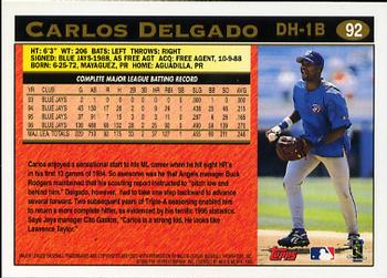 1997 Topps #92 Carlos Delgado Back
