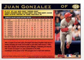 1997 Topps #124 Juan Gonzalez Back