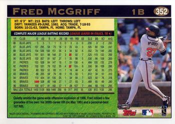 1997 Topps #352 Fred McGriff Back