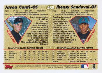 1997 Topps #468 Jason Conti / Jhensy Sandoval Back