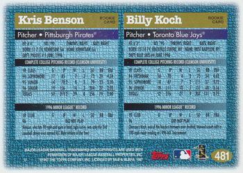 1997 Topps #481 Kris Benson / Billy Koch Back