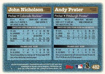 1997 Topps #482 John Nicholson / Andy Prater Back