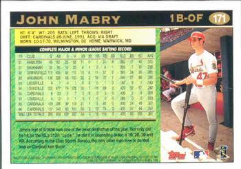 1997 Topps #171 John Mabry Back