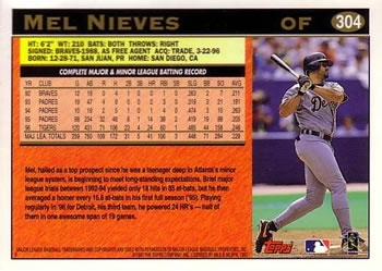 1997 Topps #304 Mel Nieves Back