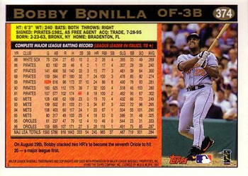 1997 Topps #374 Bobby Bonilla Back