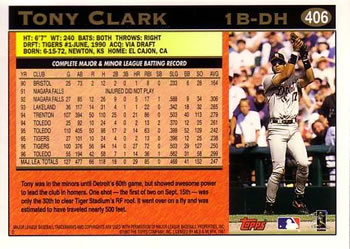 1997 Topps #406 Tony Clark Back