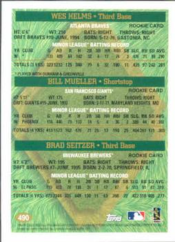 1997 Topps #490 Wes Helms / Bill Mueller / Brad Seitzer Back