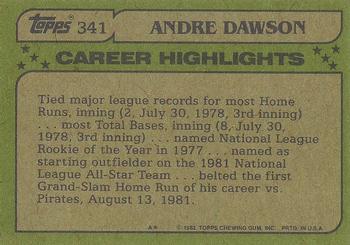 1982 Topps - Blackless #341 Andre Dawson Back