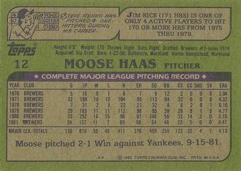 1982 Topps - Blackless #12 Moose Haas Back