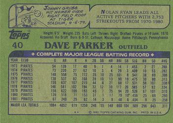 1982 Topps - Blackless #40 Dave Parker Back