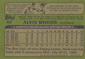 1982 Topps - Blackless #49 Alvis Woods Back