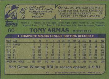 1982 Topps - Blackless #60 Tony Armas Back