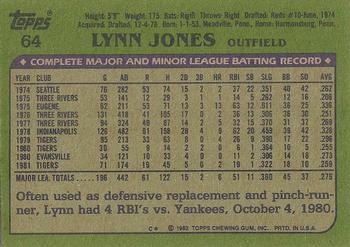 1982 Topps - Blackless #64 Lynn Jones Back