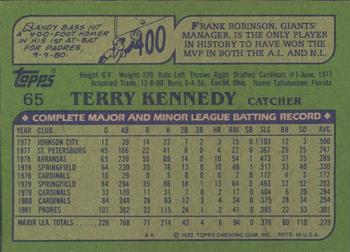 1982 Topps - Blackless #65 Terry Kennedy Back