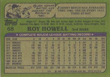 1982 Topps - Blackless #68 Roy Howell Back