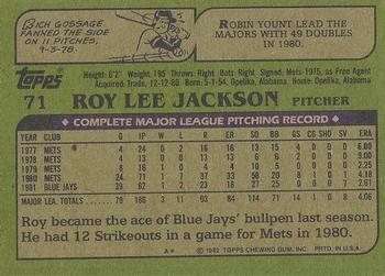 1982 Topps - Blackless #71 Roy Lee Jackson Back