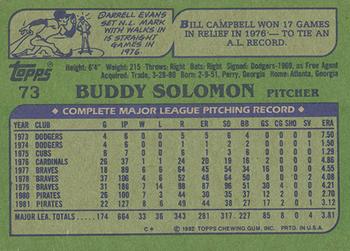 1982 Topps - Blackless #73 Buddy Solomon Back