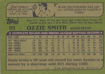 1982 Topps - Blackless #95 Ozzie Smith Back