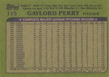1982 Topps - Blackless #115 Gaylord Perry Back