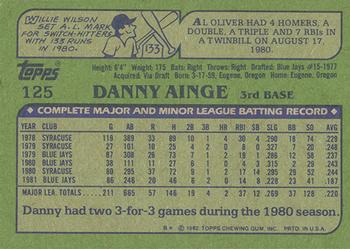 1982 Topps - Blackless #125 Danny Ainge Back