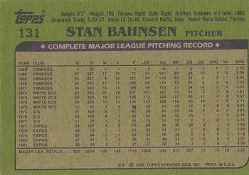 1982 Topps - Blackless #131 Stan Bahnsen Back