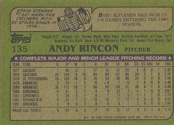 1982 Topps - Blackless #135 Andy Rincon Back