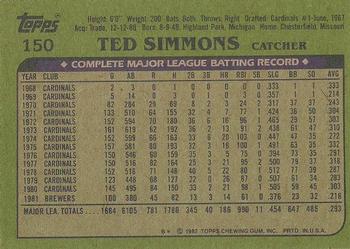 1982 Topps - Blackless #150 Ted Simmons Back