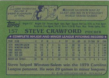 1982 Topps - Blackless #157 Steve Crawford Back